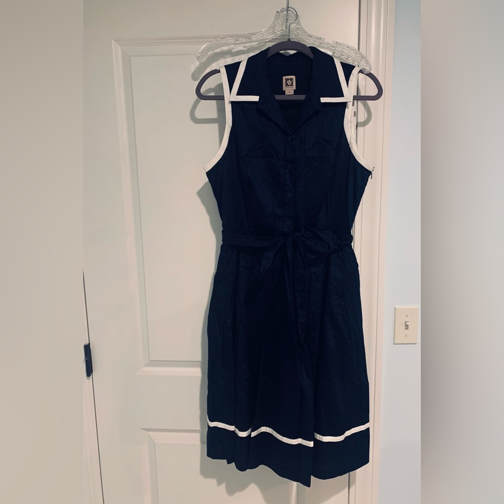Navy Blue Shirtwaist Sleeveless Dress